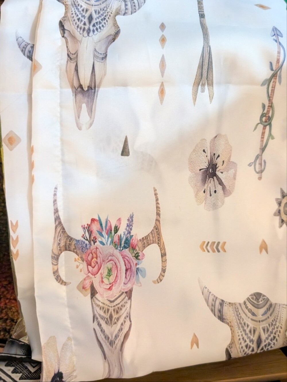 Floral Skull Boho Wall Tapestry in White and Pastel Accent Single Shower Curtain